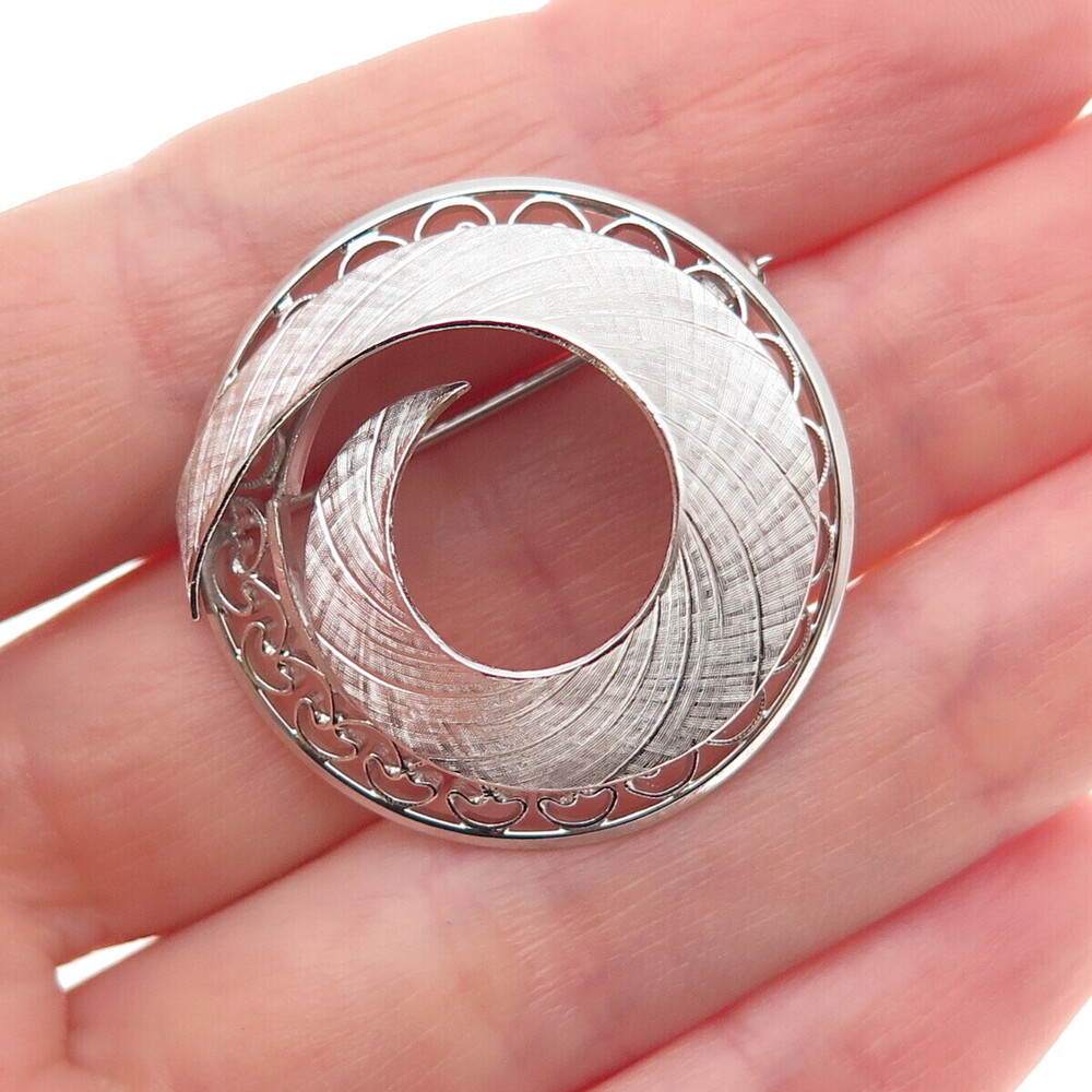Wells 925 Sterling Silver Antique Art Deco Textured Spiral Ornate Pin Brooch